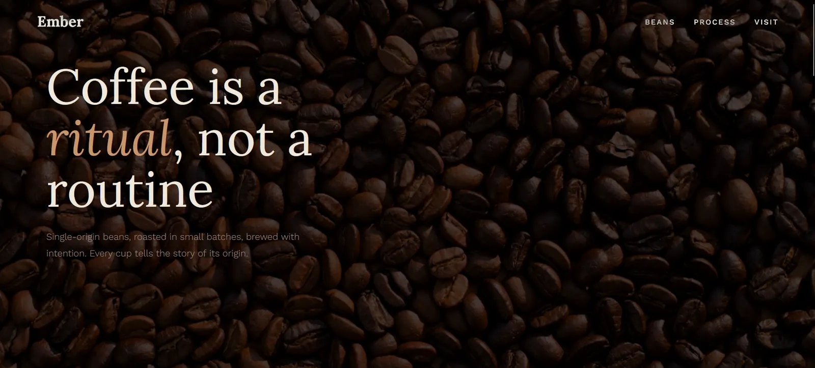 Ember, a coffee roaster website design