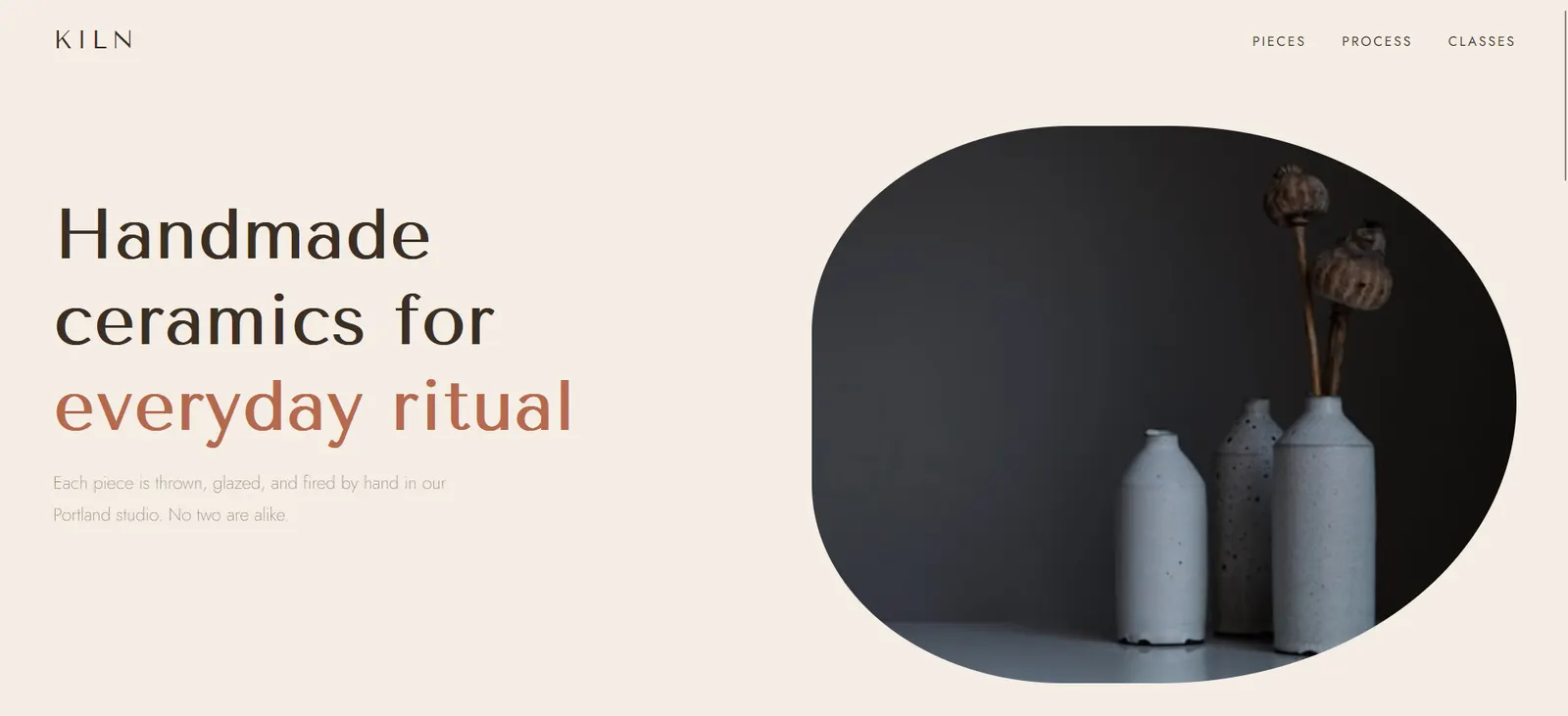Kiln, a ceramics studio website design