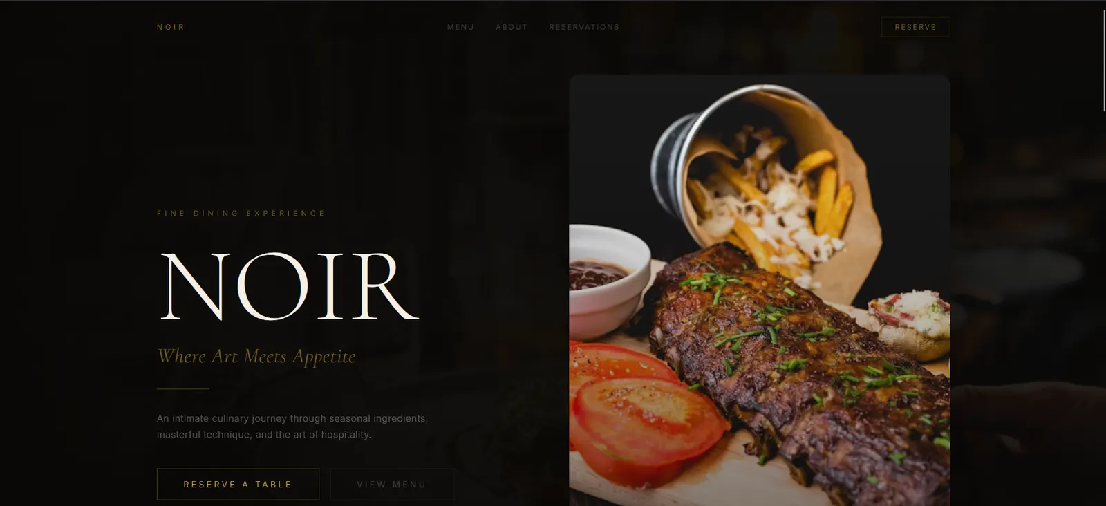 Noir, a fine dining website design