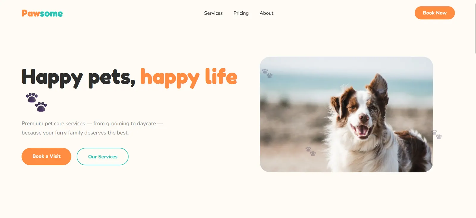 Pawsome, a pet care website design