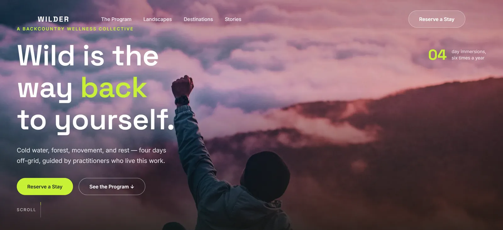 Wilder, a wellness retreat website design
